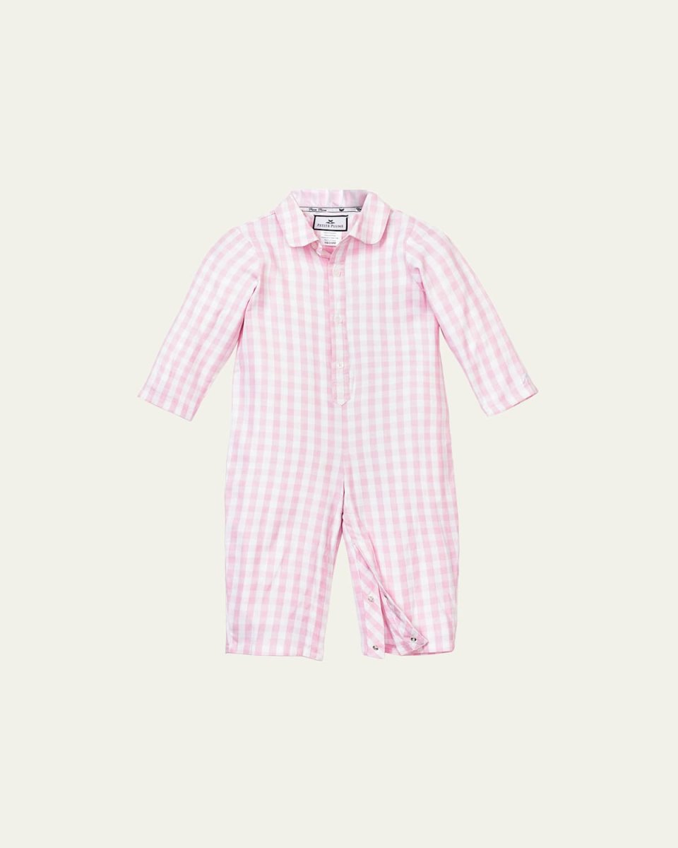 Girl's Short-Sleeve Gingham Romper, Size Newborn-24